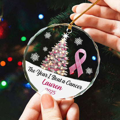 Personalized The Year I Beat a Cancer Glass Ornament, Acrylic Ornament, Beating Breast Cancer Gifts QFHA4071101