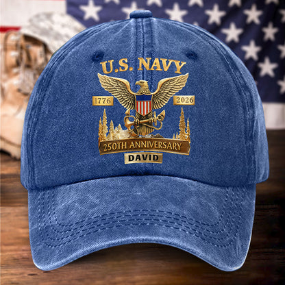 Personalized US Navy 250th Anniversary Distressed Washed Cotton Printed Hat UKHH6060406