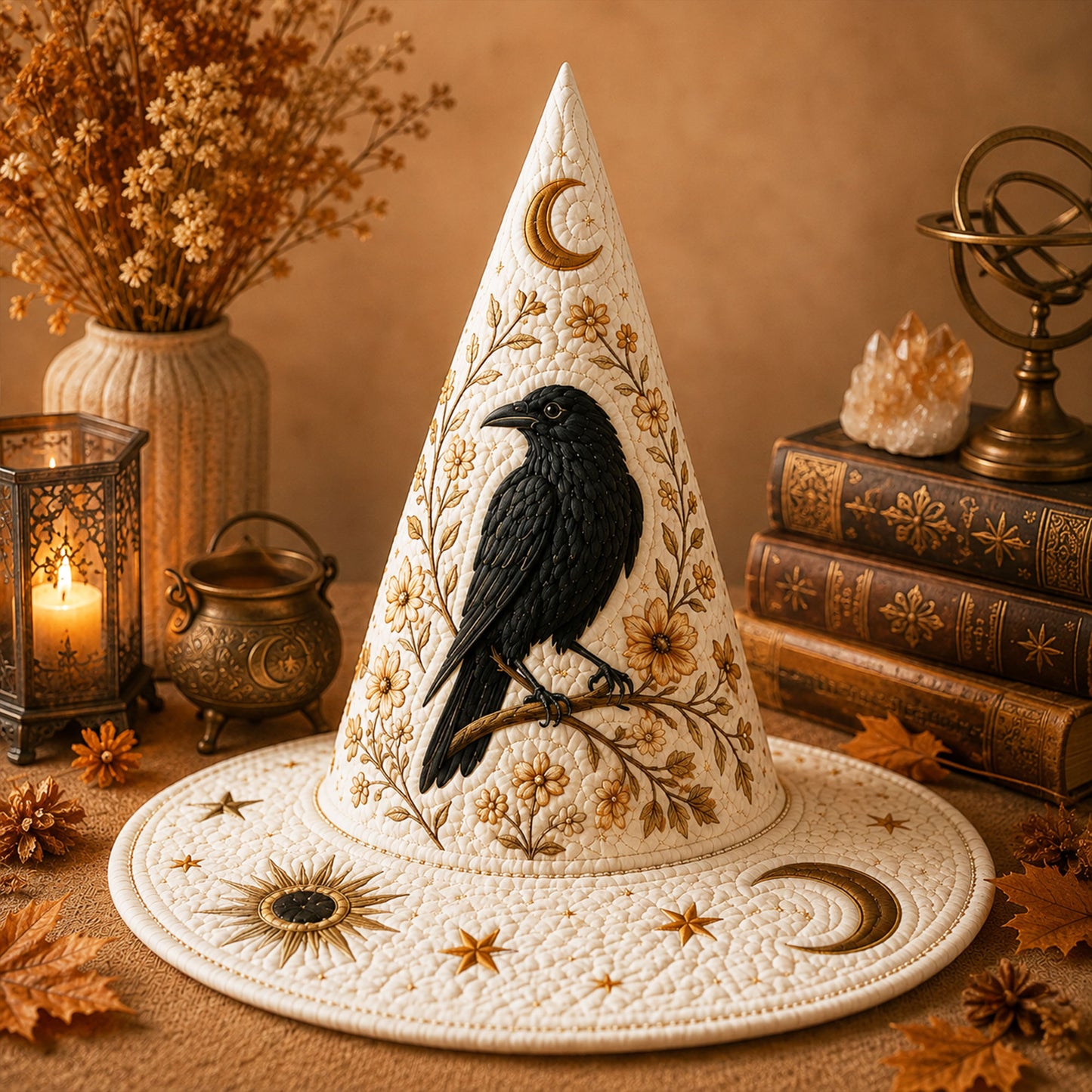 Personalized Raven Halloween Quilted Witch Hat UKND6070813