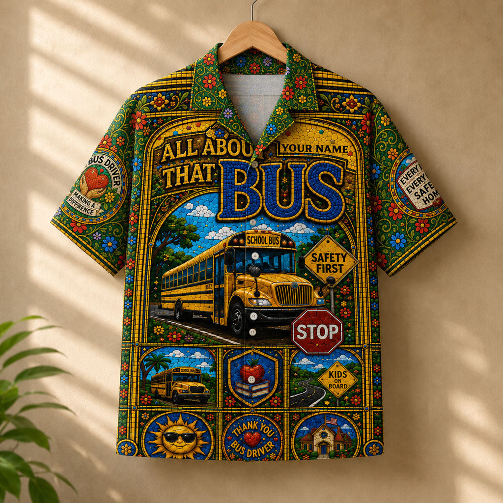 School Bus Gothic Stained Glass Hawaiian Shirt QFND6240601