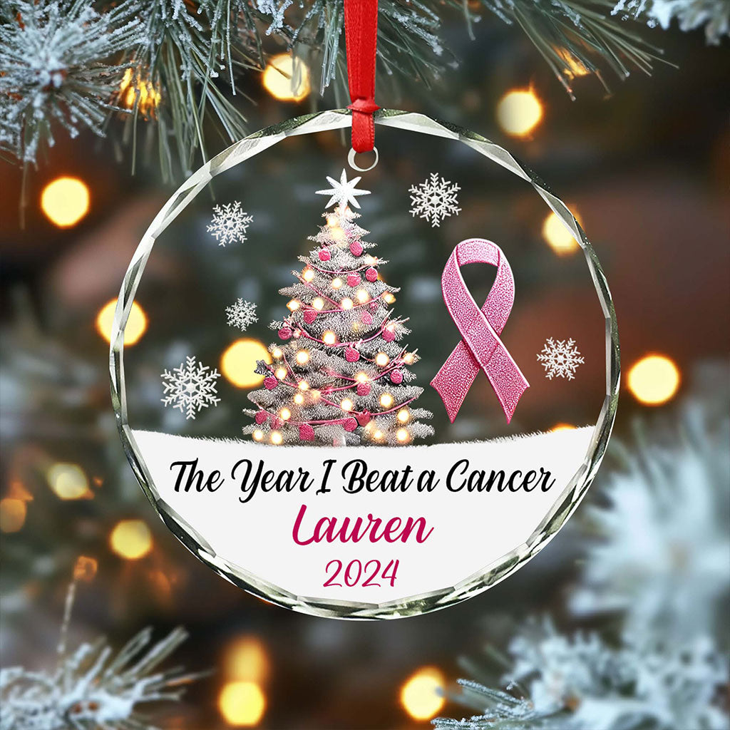 Personalized The Year I Beat a Cancer Glass Ornament, Acrylic Ornament, Beating Breast Cancer Gifts QFHA4071101