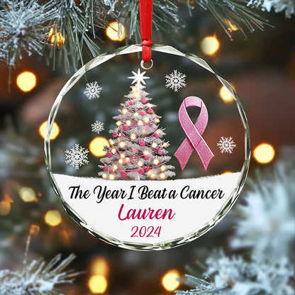 Personalized The Year I Beat a Cancer Glass Ornament, Acrylic Ornament, Beating Breast Cancer Gifts QFHA4071101