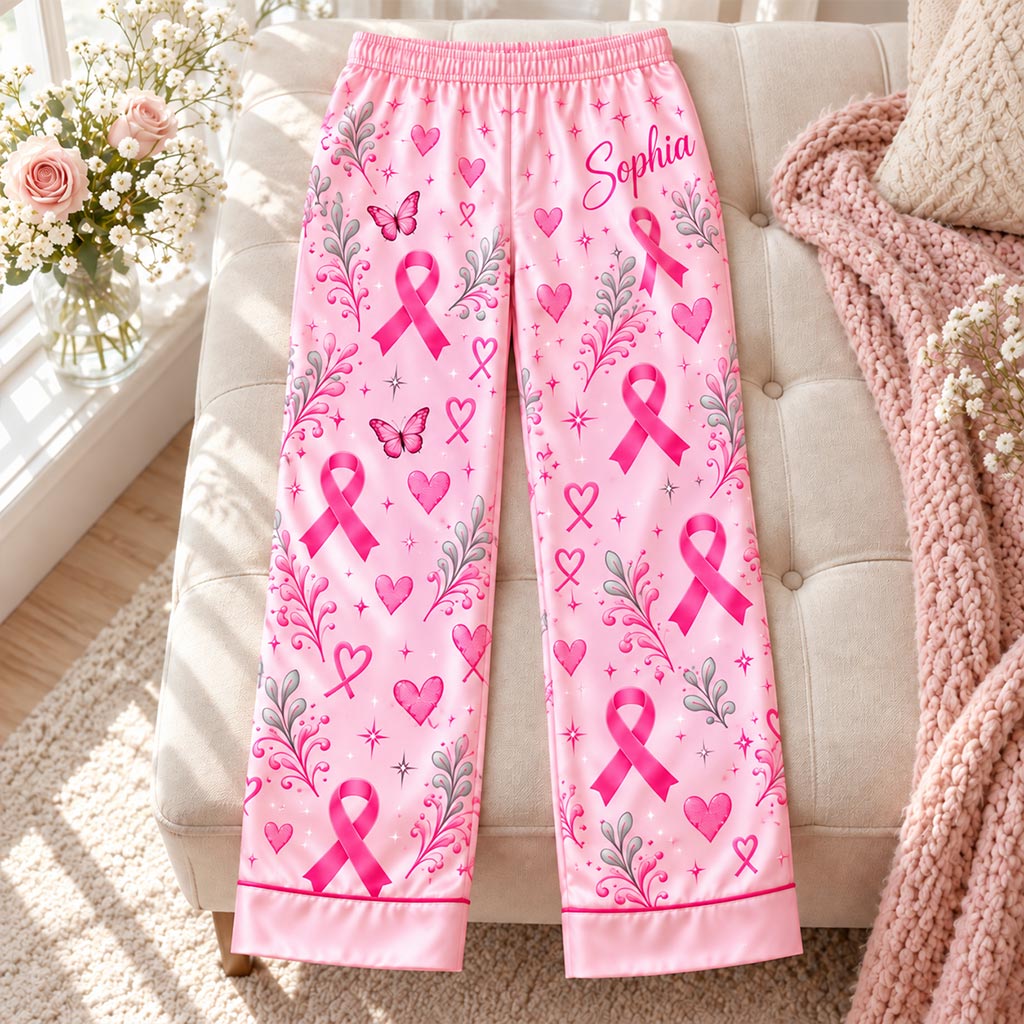 Personalized Breast Cancer Awareness Satin Pajama Set UKHA6061003