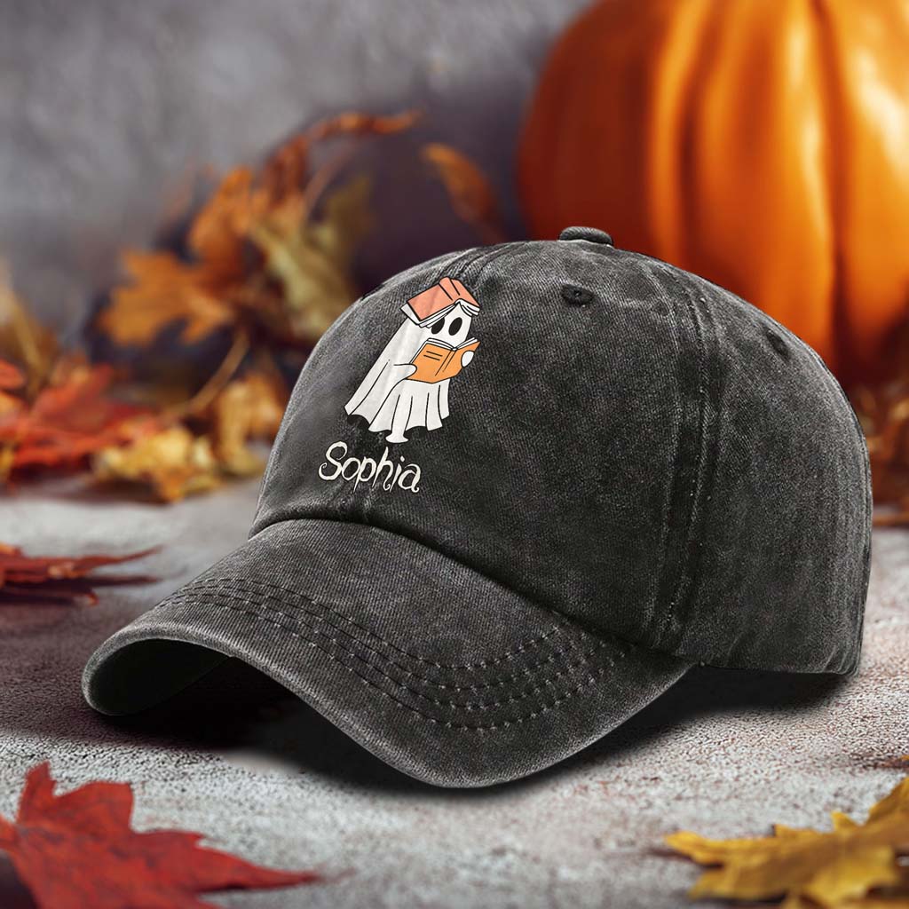 Personalized Ghost Reading Books Distressed Washed Cotton Printed Hat QFTD5020704