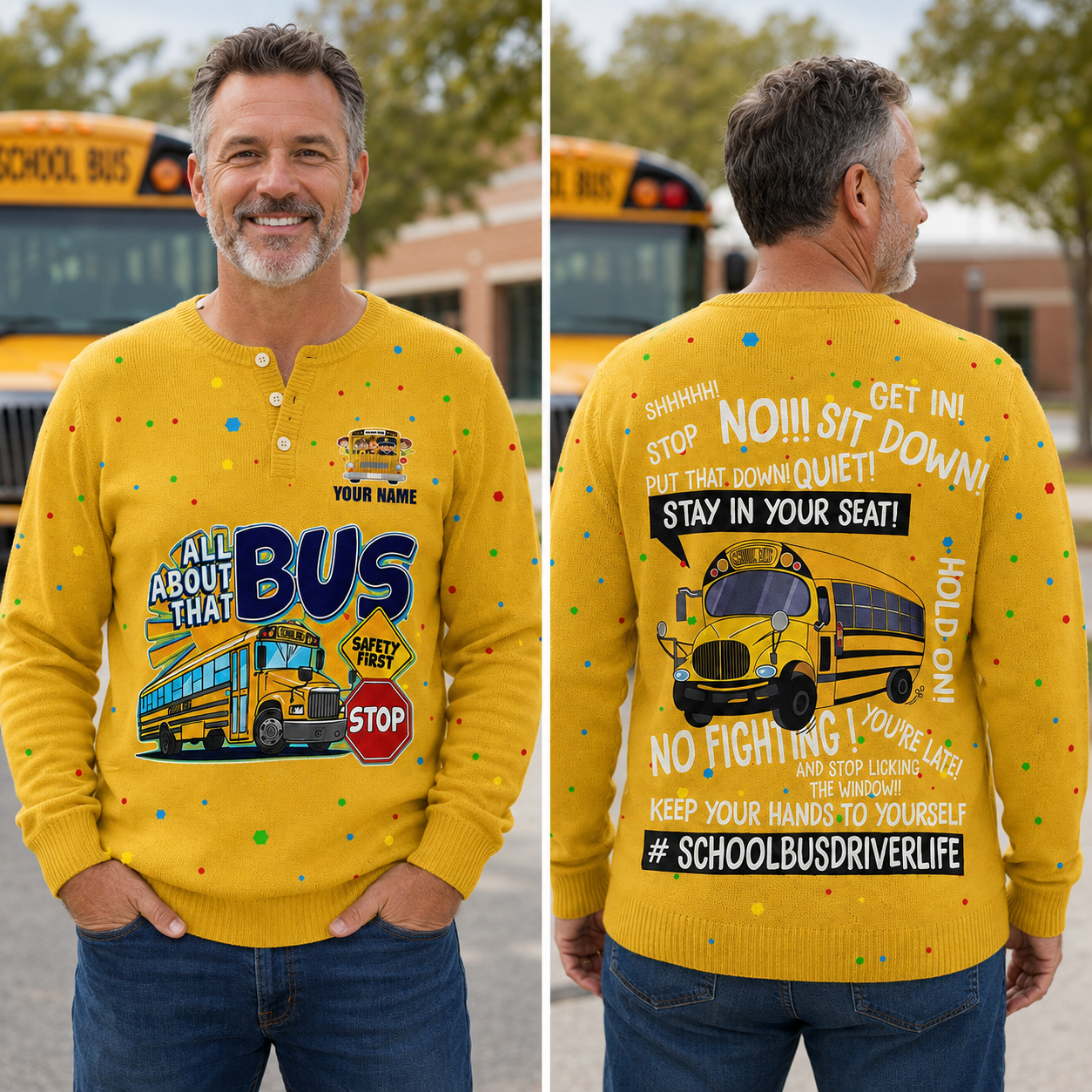 Personalized School Bus Driver Buttoned Cardigan Sweater QFTD5111004