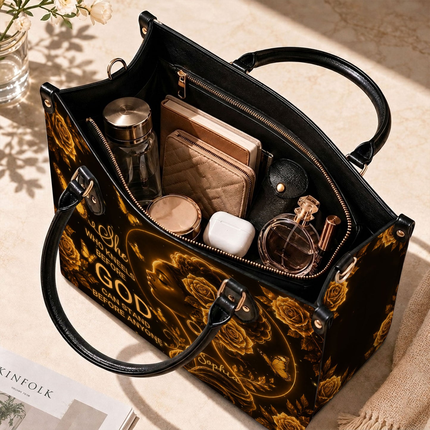 Personalized Christain Black Woman PU Leather Handbag, Afro Girl Gifts UKND6030602