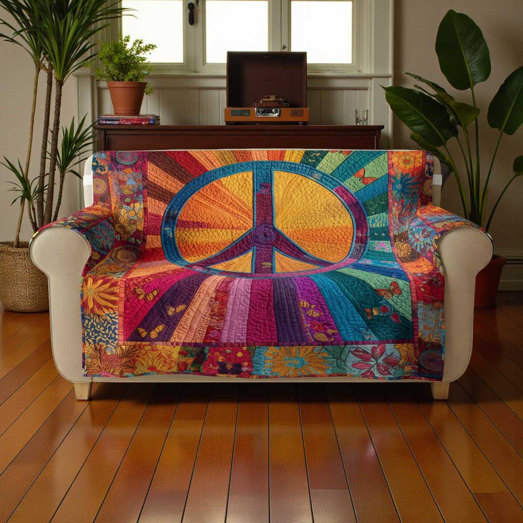 Peace Symbol Sofa Cover, Boho Hippie Christmas Sofa Cover QFTD5041103