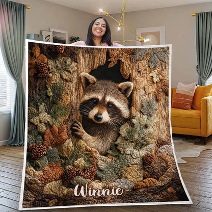 Personalized Raccoon Quilted Blanket QFHM5221004