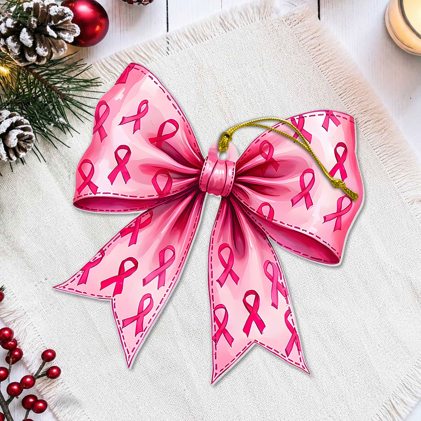 Bow Breast Cancer Acrylic Ornament UKND6090910
