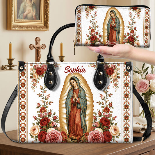 Custom Catholic Virgin Mary And Rose Handbag And Wallet, Our Lady of Guadalupe Gift PMTD6240604