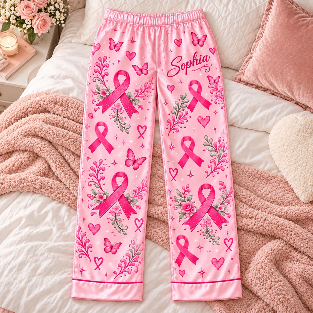 Personalized Breast Cancer Awareness Satin Pajama Set UKHA6061004