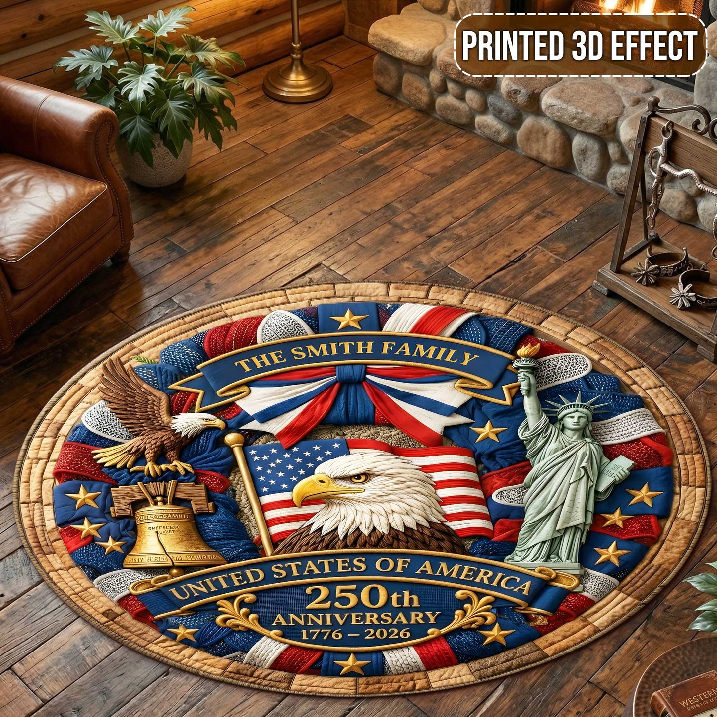 Personalized 250th Quilt Round Rug NPHH6110402