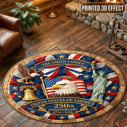 Personalized 250th Quilt Round Rug NPHH6110402