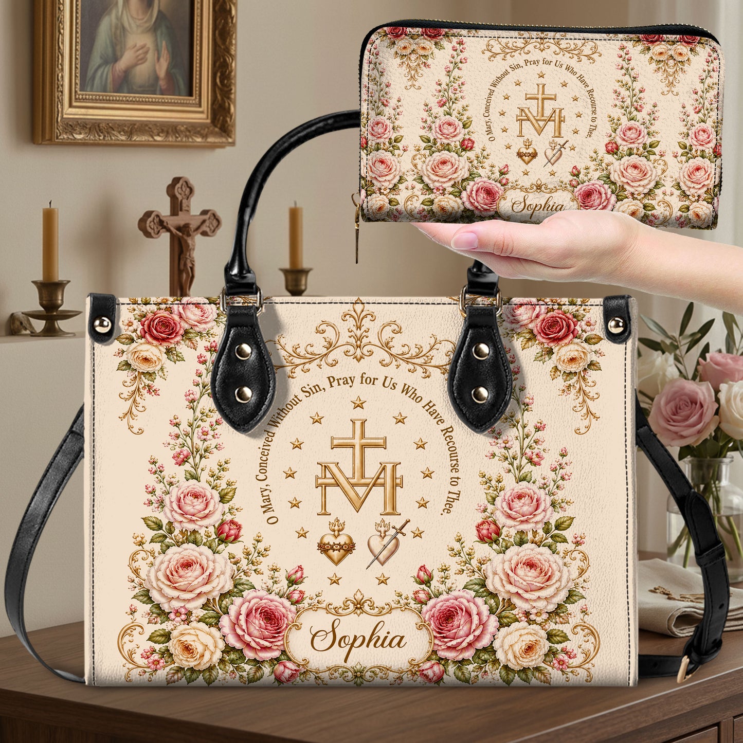 Miraculous Medal Handbag And Wallet, Virgin Mary Handbag And Wallet, Marian Cross PMTD6240606