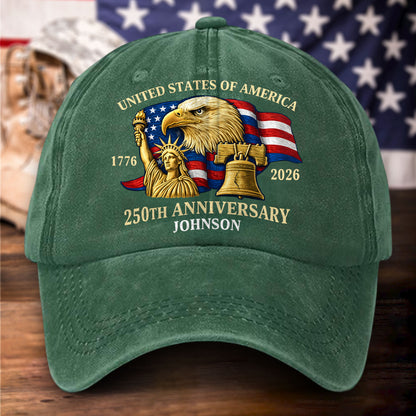 Personalized United State 250th Anniversary Distressed Washed Cotton Printed Hat UKHH6060404