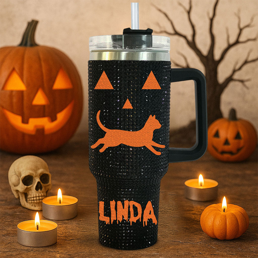 Custom Black Cat Halloween Spooky Rhinestone 40 Oz Tumbler UKTO5100901
