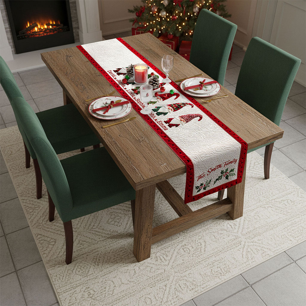 Personalized Family Christmas Gnomes Quilted Table Runner UKTO5221004