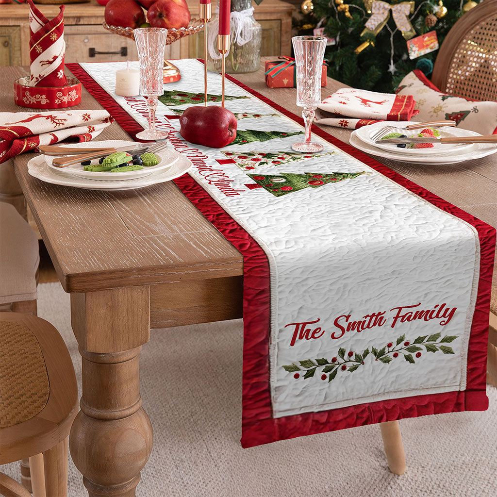 Personalized Christmas Tree Family Quilted Table Runner QFTO5031003