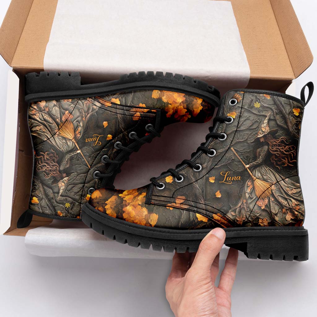 Personalized Beautiful Witchy Leather Boots Halloween QFTD5200803