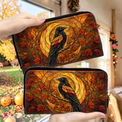 Personalized Raven Halloween 3D Printed  Leather Handbag, Wallet UKND6170702