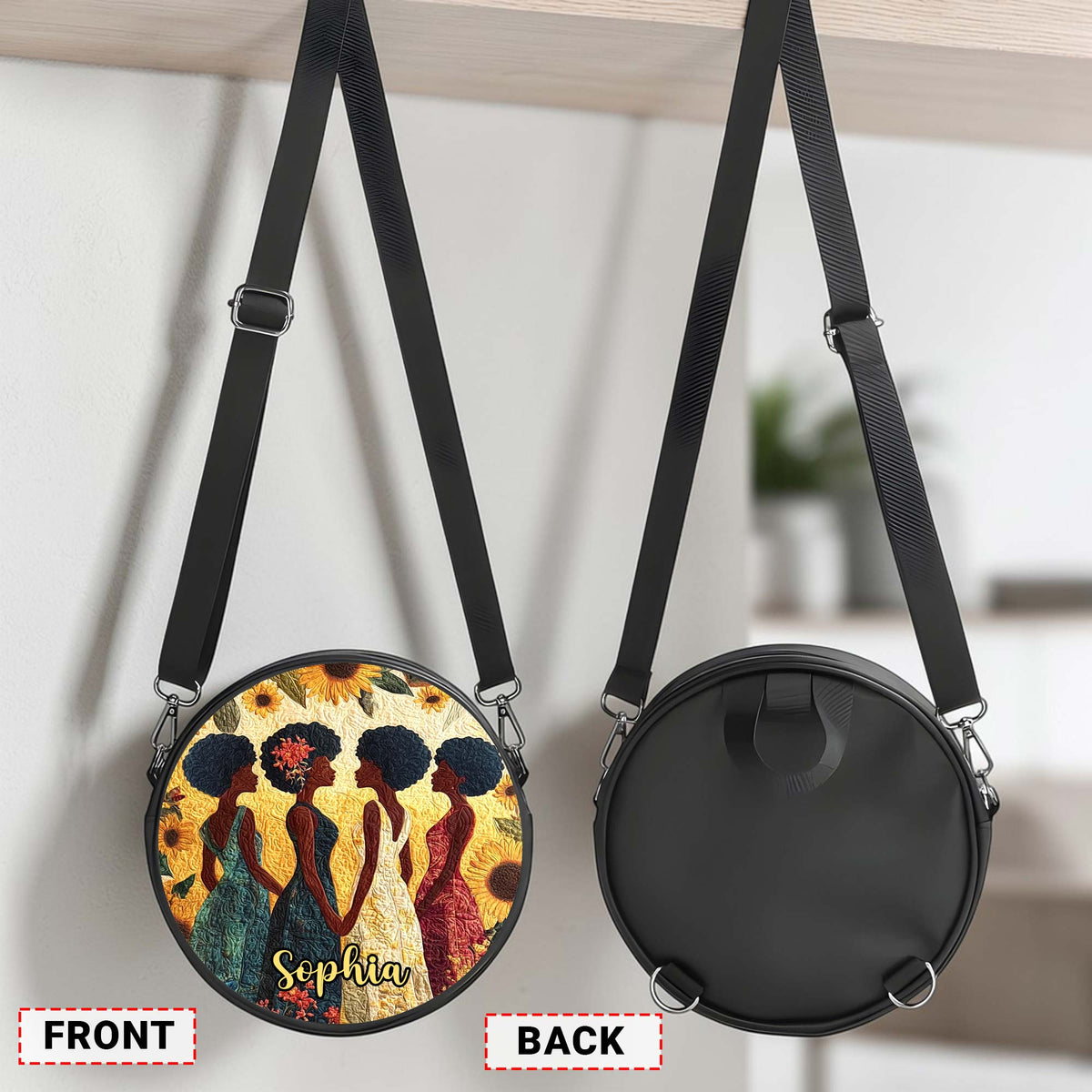 Custom Name Afro Girl PU Leather Round Crossbody Bags THUU6050301