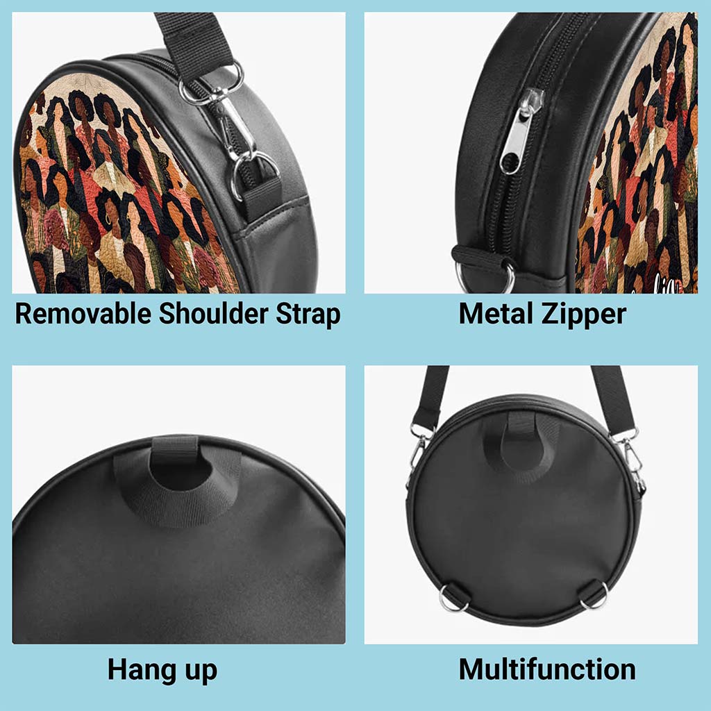 Custom Name Afro Girl PU Leather Round Crossbody Bags THUU6020301