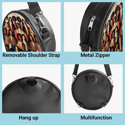 Custom Name Afro Girl PU Leather Round Crossbody Bags THUU6020301
