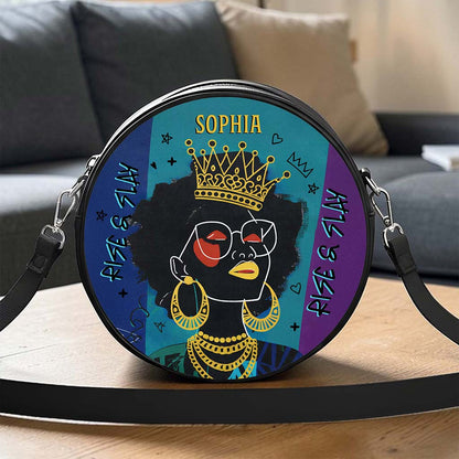 Custom Name Afro Girl PU Leather Round Crossbody Bags THUU6020302