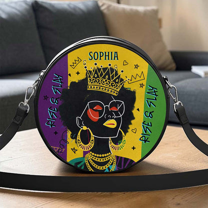 Custom Name Afro Girl PU Leather Round Crossbody Bags THUU6020302