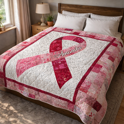 Personalized Breast Cancer Ribbon Quilt Blanket QFNT5200601