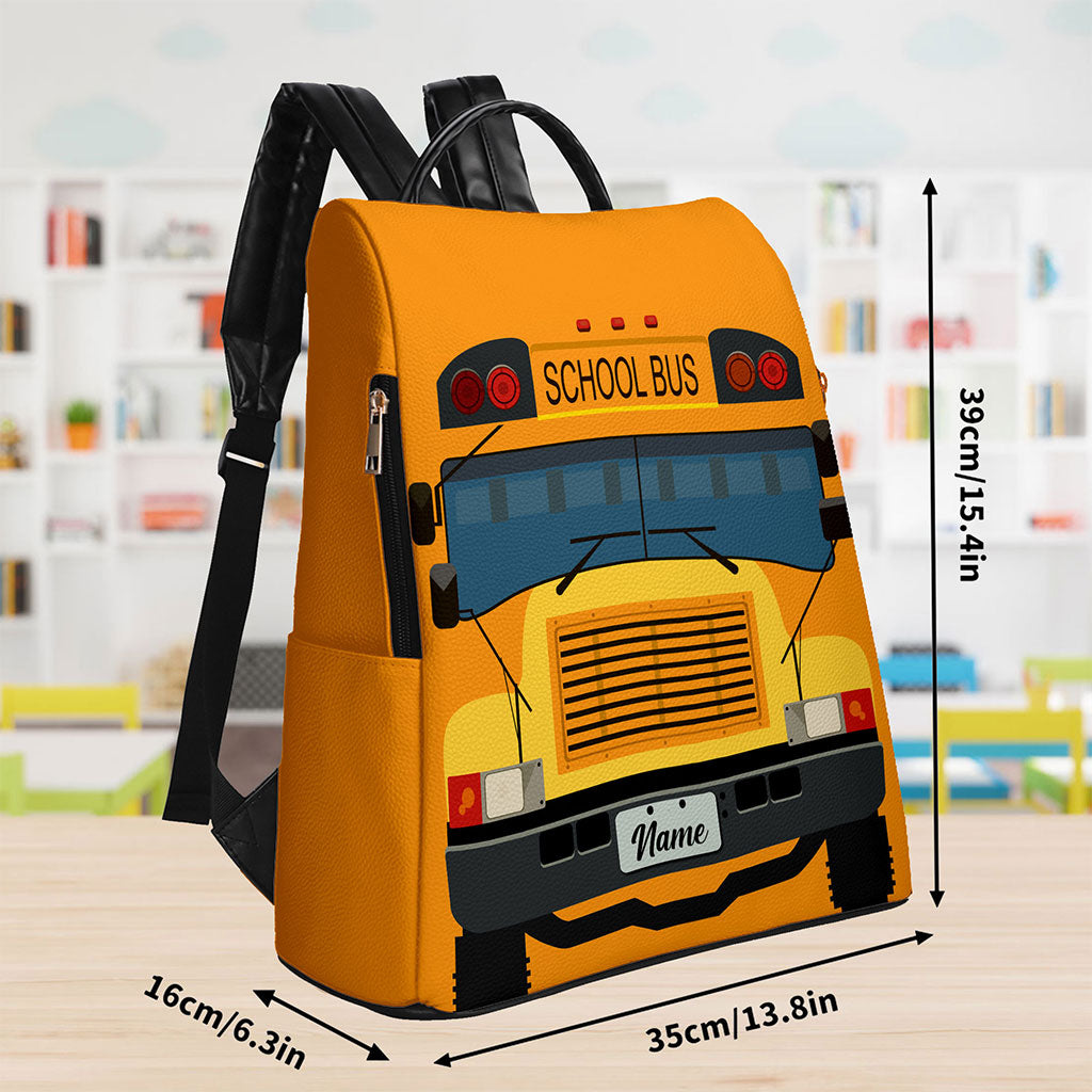 Personalized School Bus Driver Leather Backpack QFTO4050802