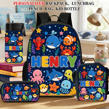 Custom Name Back To School Sea Animals Backpack for Kids PMND6300603