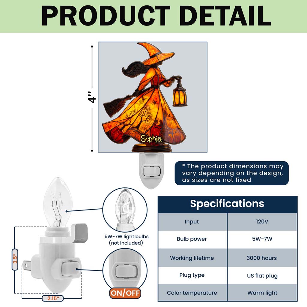 Personalized Gothic Witch Lamp, Witchy Custom Shape Plug-In Suncatcher Night Light, Stained Glass Night Light QFTD5280802