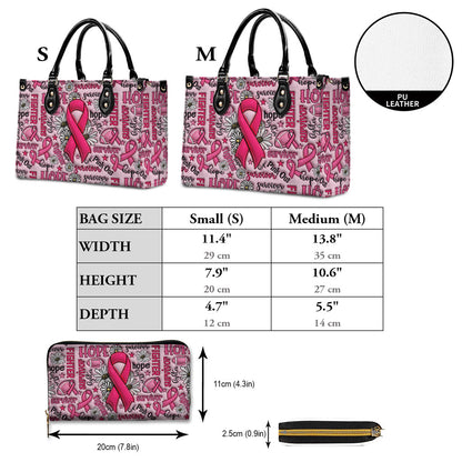 Breast Cancer Leather Handbag With Handle For Women, Breast Cancer Awareness, Breast Cancer Survivor Bags, Pink Ribbon QFNT4200602