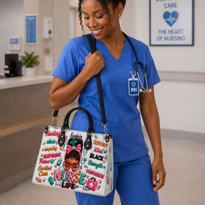 Personalized Black Nurse Woman Leather Handbag UKND6050603