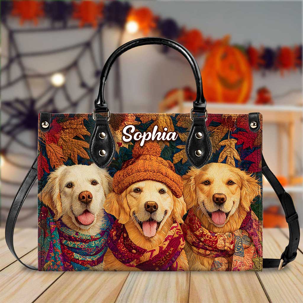 Custom Golden Retriever  Halloween Leather Handbag UKTZ5220801