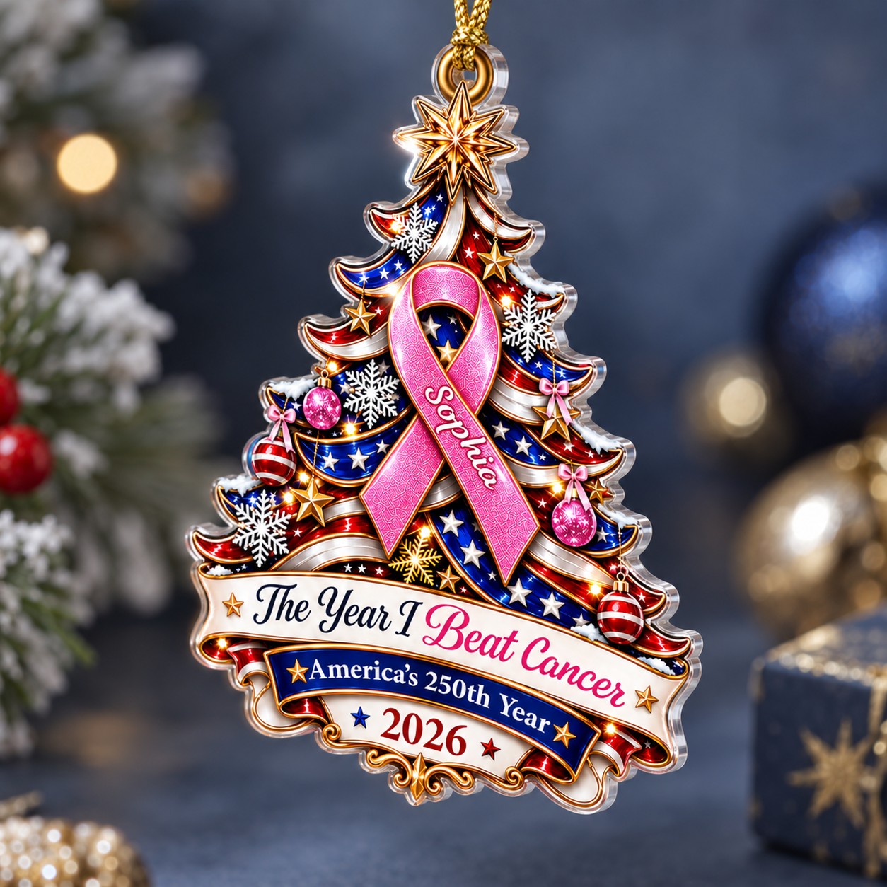 Personalized Breast Cancer Awareness 250th United States Ornament UKTD6100903