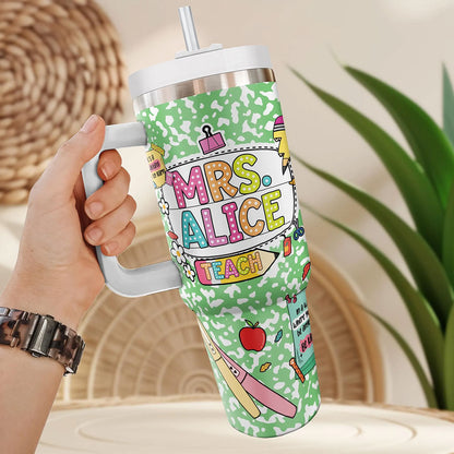 Custom Teacher 40 Oz Tumbler, Back To School Gift, Teacher Tumbler with Handle, Teacher Gift, Composition Notebook Classroom Teacher Tumbler UKND6090710