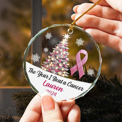 Personalized The Year I Beat a Cancer Glass Ornament, Acrylic Ornament, Beating Breast Cancer Gifts QFHA4071101