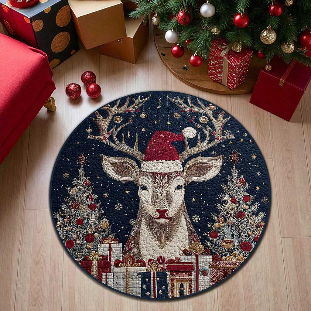 Reindeer Christmas Round 3D Printed Rug UKPY5021003