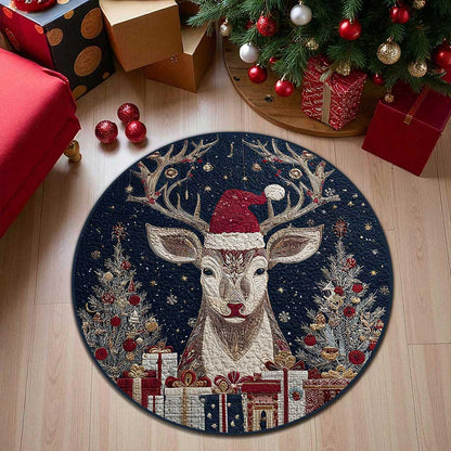 Reindeer Christmas Round 3D Printed Rug UKPY5021003