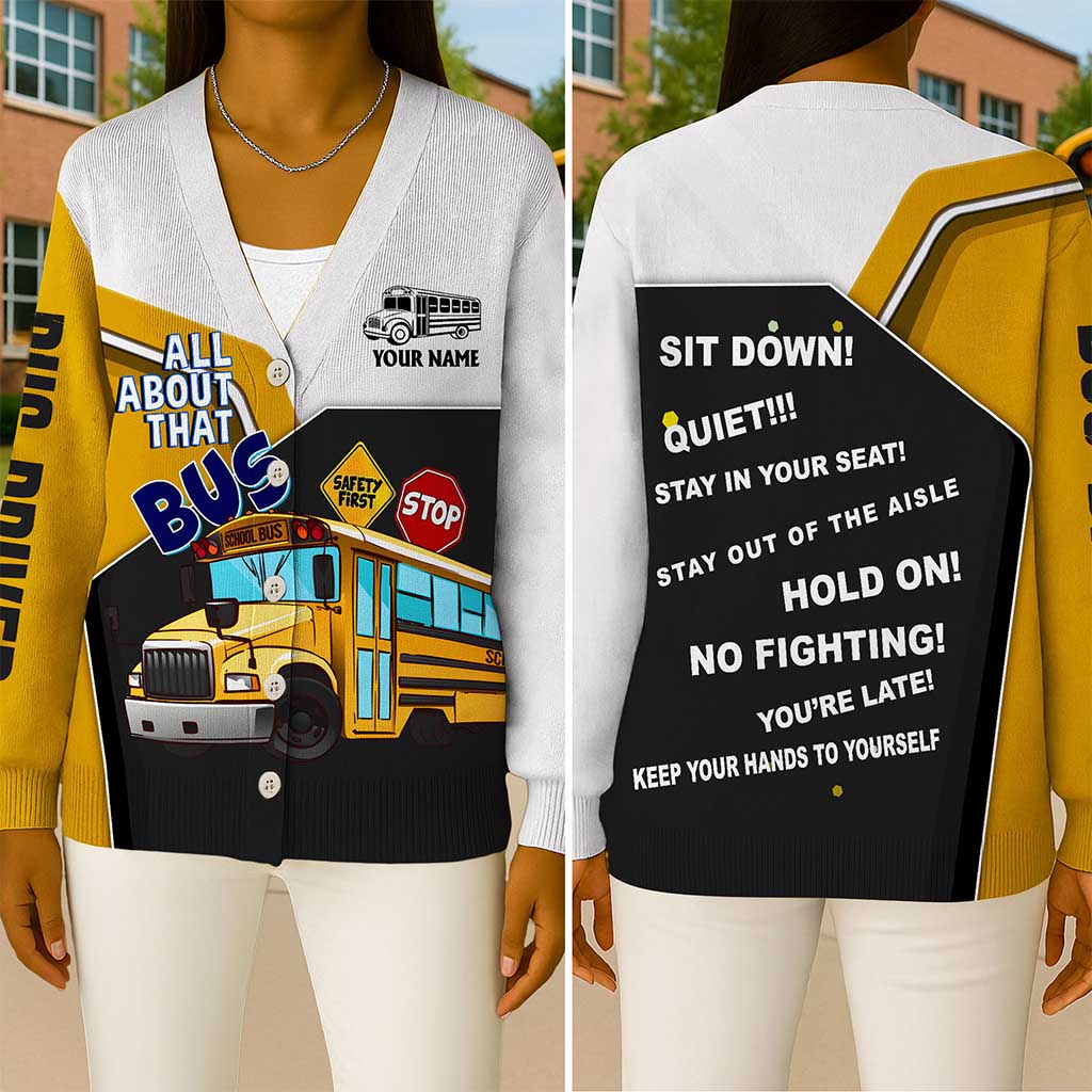 Personalized Name School Bus Driver Knitted Cardigan UKND5111003