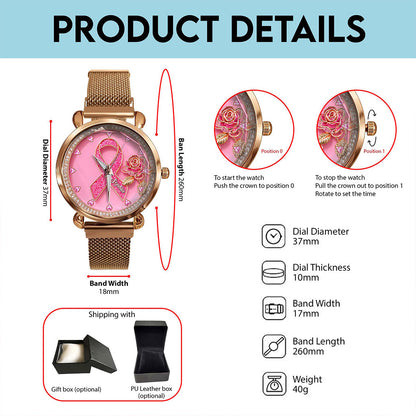 Personalized Breast Cancer Mesh Strap Quartz Watch QFHA5180901