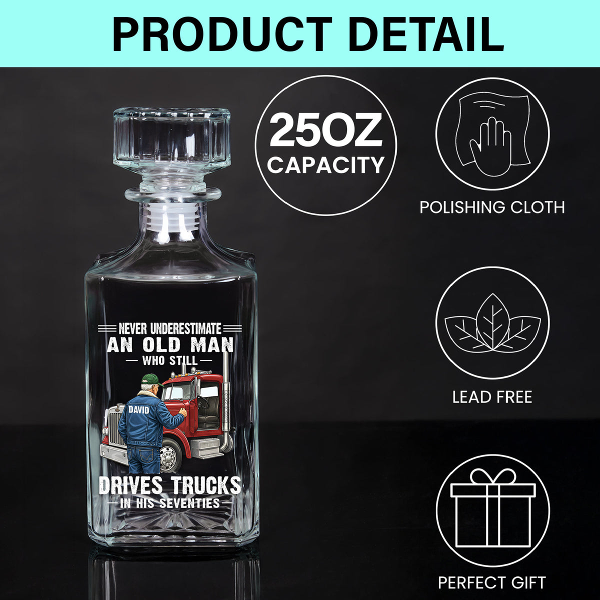 Custom Never Underestimate Drivers Trucks Decanter Set THHH6020301