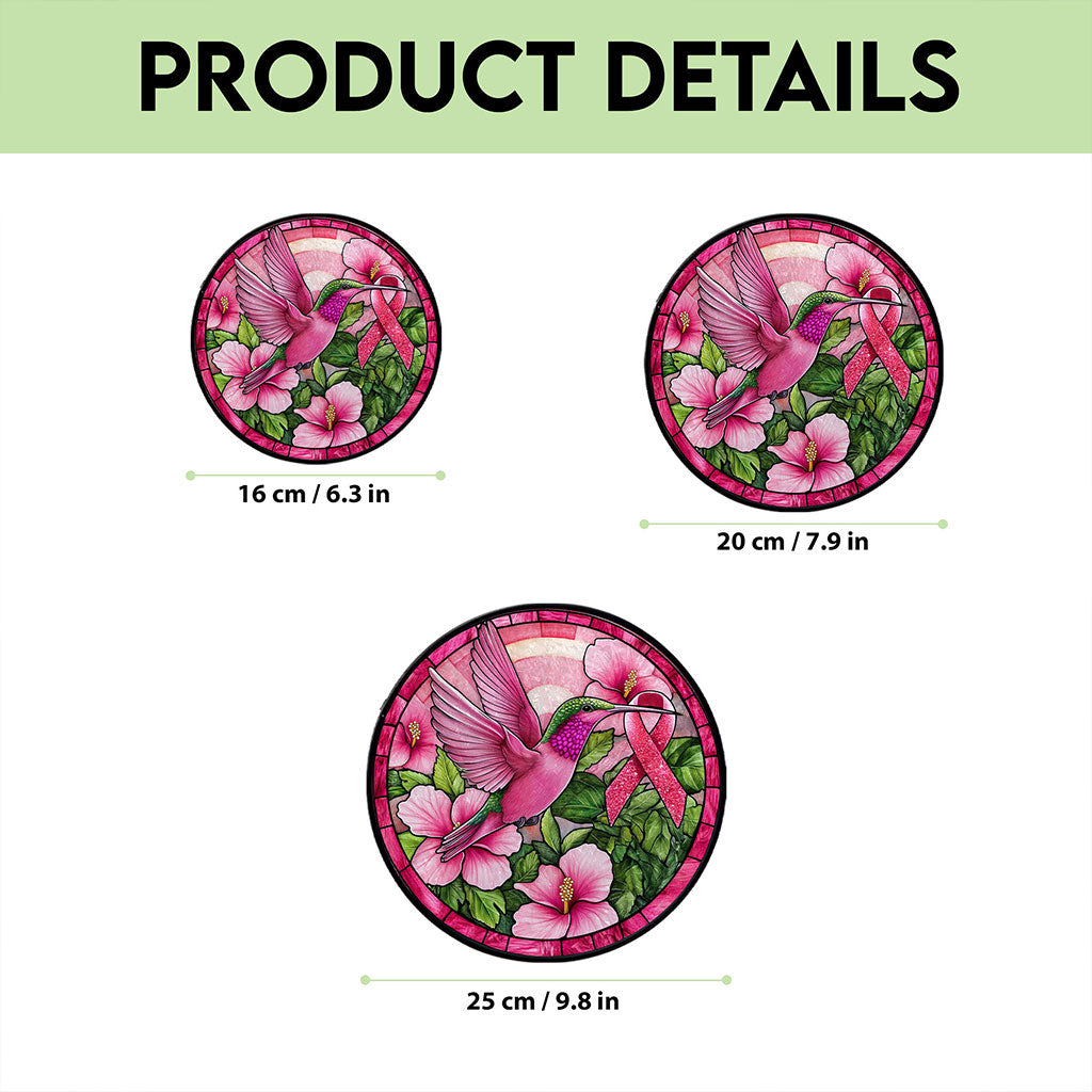 Hummingbird Ribbon Breast Cancer Awareness Faux Stained Glass Suncatcher QFPY4271205
