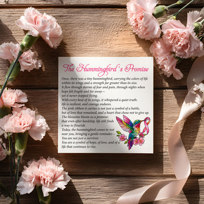 Breast Cancer Hummingbird Ribbon Acrylic Suncatcher & Card QFTD6020101