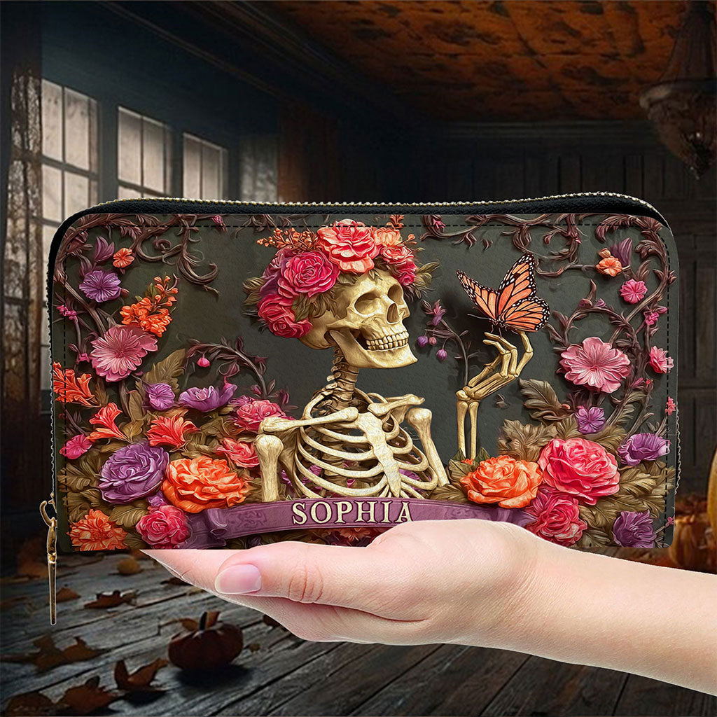Personalized Skull Flower Halloween Leather Handbag UKTO5050902