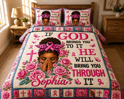 Personalized Breast Cancer Awareness Faith Quilt Bedding Set QFTD6050801
