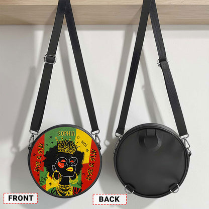 Custom Name Afro Girl PU Leather Round Crossbody Bags THUU6020302
