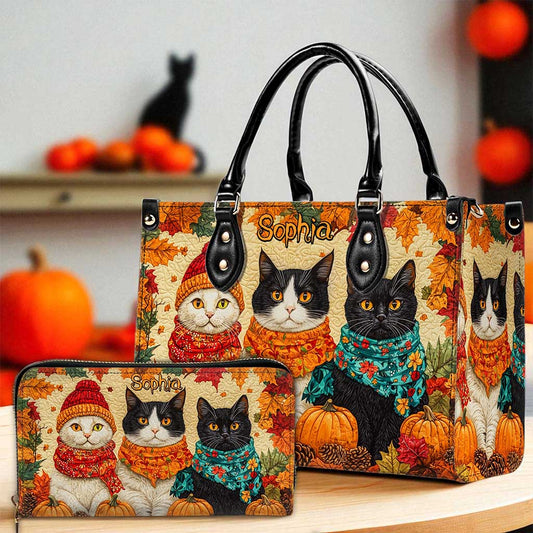 Quilt Fall Cat Leather Handbag NPND5250802